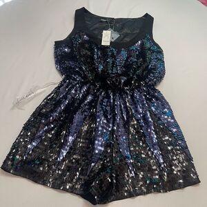 NWT BEBE Black Blue Sequin Embellished Romper Size 10 NEW